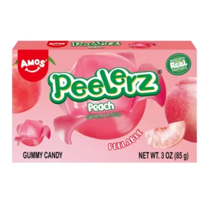 AMOS Peelerz Peach Theatre Box Gummy Candy, Gluten, Milk and Nut Free